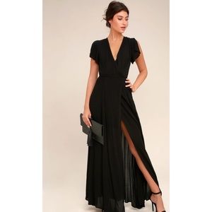 Lulus Heart of Marigold Black Wrap Maxi Dress